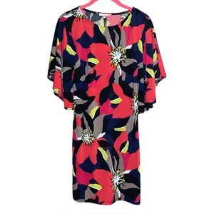 Trina Turk NWT Abstract Floral Shift Dress XS Bold Graphic Flutter Sleeve